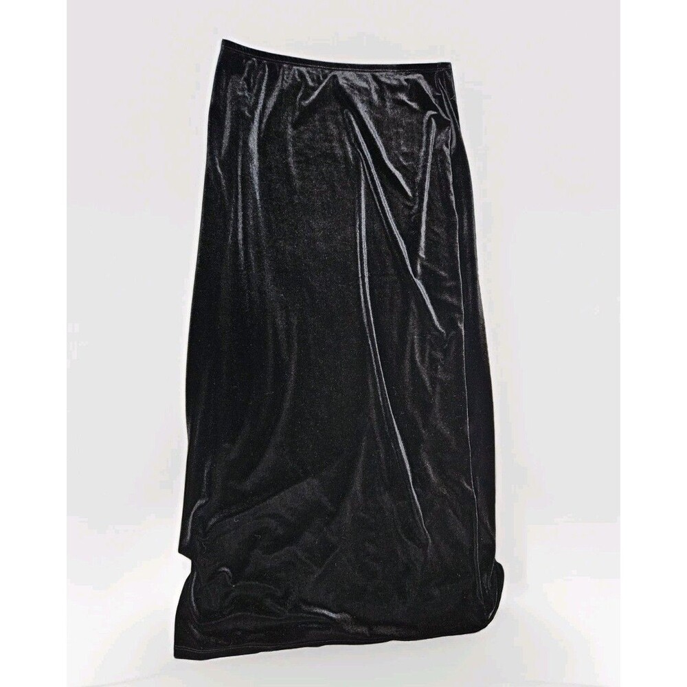 Be Cool Black Velvet Maxi Skirt Rear Slit Stretch 17" Waist 37" Long